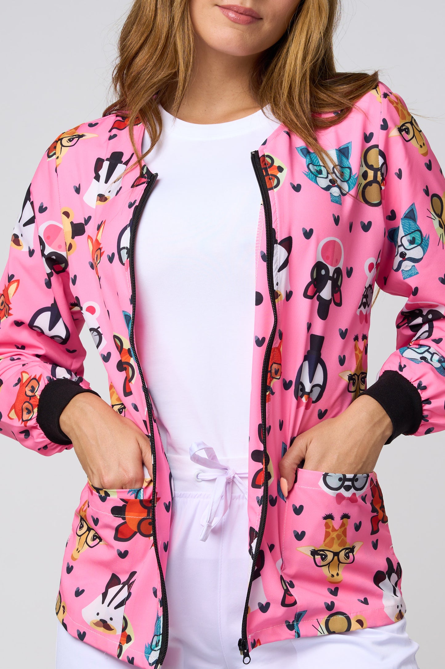 PINK ANIMAL HAT PRINTED JACKETS