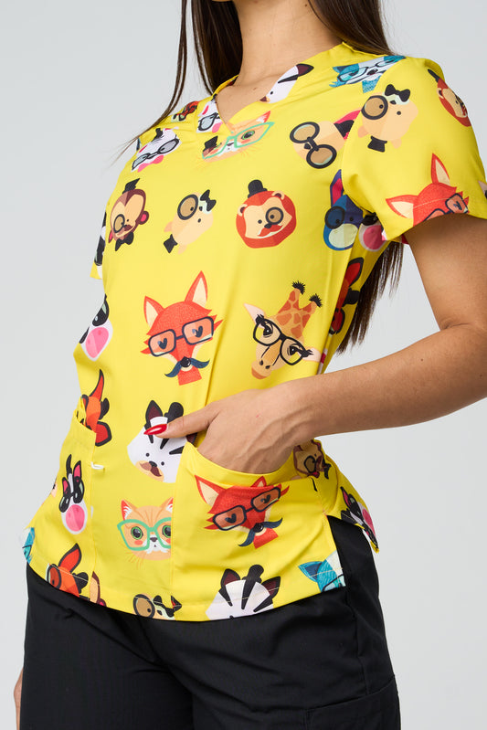 YELLOW ANIMAL GLASSES PRINTED SHIRTS