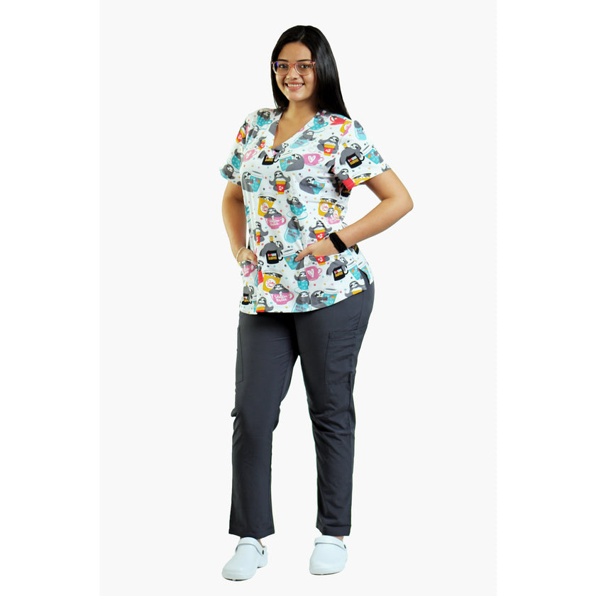 Camisa estampada Blanca de Oso Perezoso en taza de cafe Printed