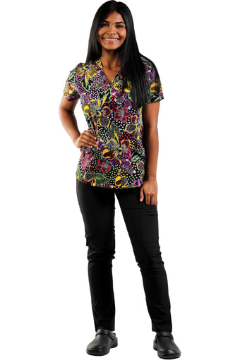 Camisa estampada Negra con flores de colores Printed
