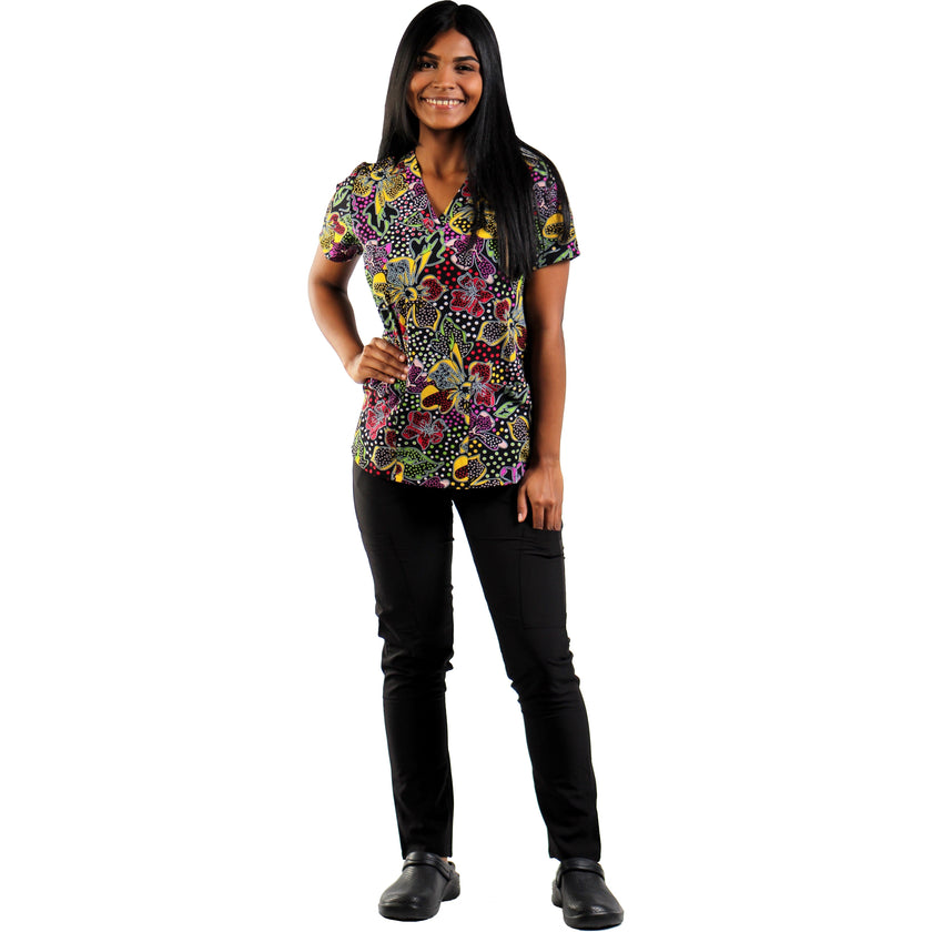 Camisa estampada Negra con flores de colores Printed