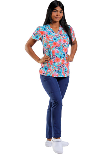 Camisa estampada con Flores Rosadas y Azules Printed