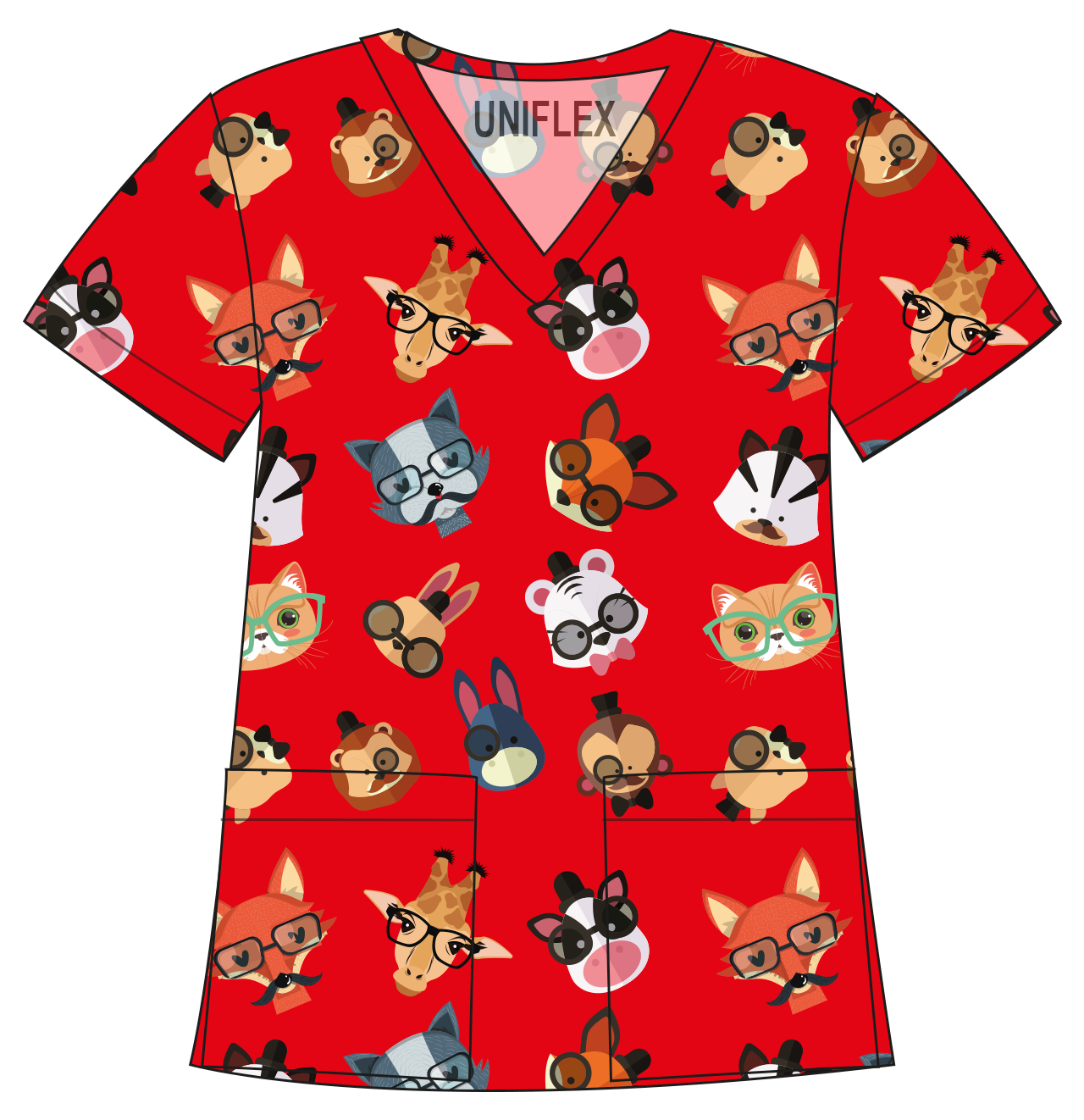 RED ANIMAL GLASSES-PRINTED SHIRTS