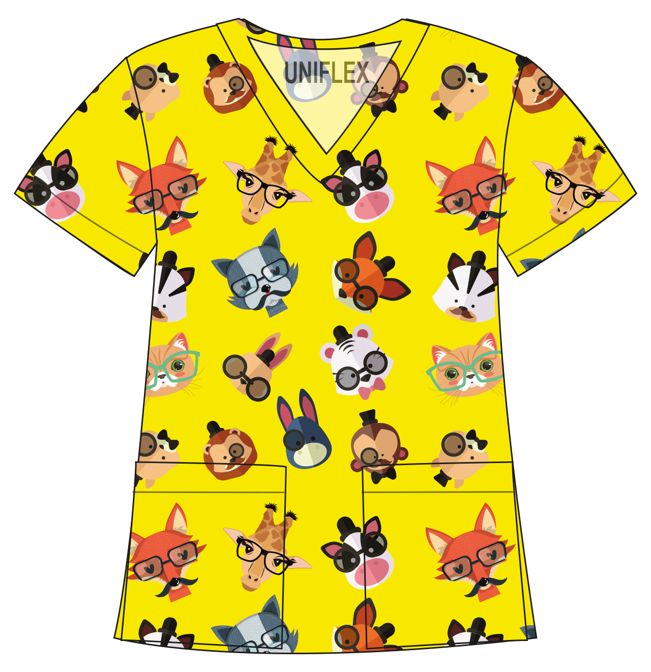 YELLOW ANIMAL GLASSES PRINTED SHIRTS