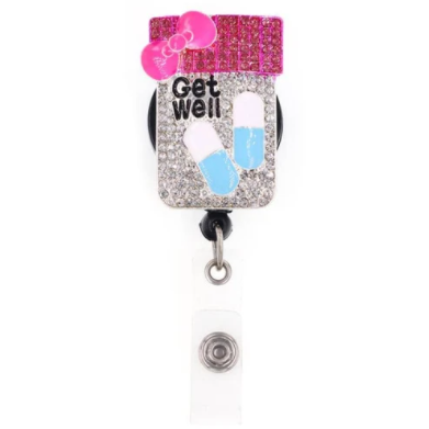 Get Well Pills Rhinestone Badge Reel