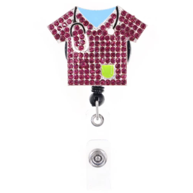 Scrub Top Rhinestone Badge Reel